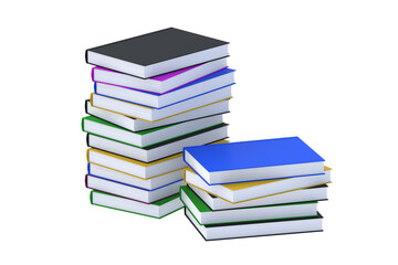 Stack of colorful books isolated on white background. 3d render