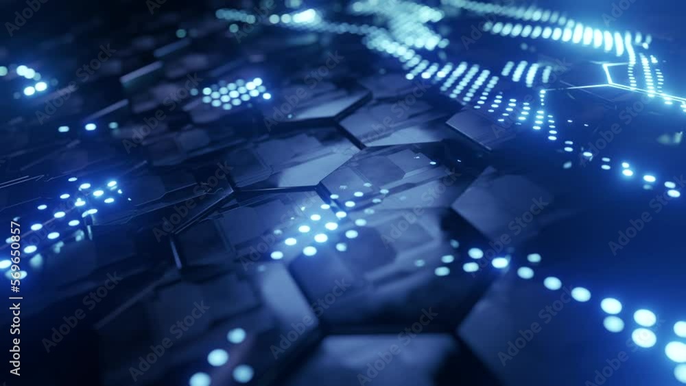 Aufkleber futuristic hexagon background. abstract blue hexagonal pattern. neon dot light. data visualization. 