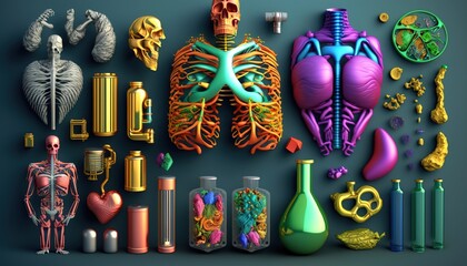 Fototapeta na wymiar human body anatomy, medical organs system. Human Internal Organs, with their functions 3d illustration of the medical concept. generative AI