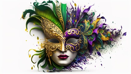 Venetian mask carnival colorful splash art masquerade mardi gras illustration. Generative AI