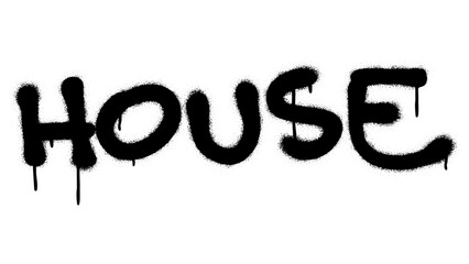 Spray graffiti word HOUSE over white. Musical genre concept.