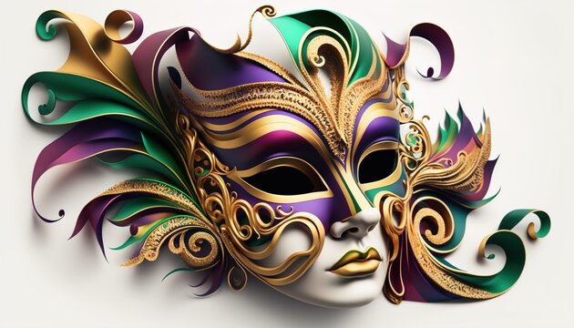 Venetian mask carnival colorful splash art masquerade mardi gras illustration. Generative AI