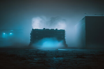 Fototapeta na wymiar Street Night Scene with smoke and fog Background created with a generative ai technology