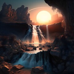 "Stream of Tranquility: A Waterfall Landscape" | Generative AI Artwork |