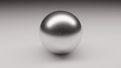 White Gold chrome Crackle Sphere 3D Render texture with light fading background