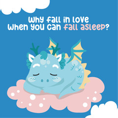 Colorful birthday card for children with a cute baby dragon theme. Vector file.