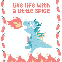 Colorful birthday card for children with a cute baby dragon theme. Vector file.