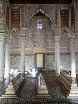 Marrakech, Morocco - January 27, 2023 Inside interior of Saadian Tombs