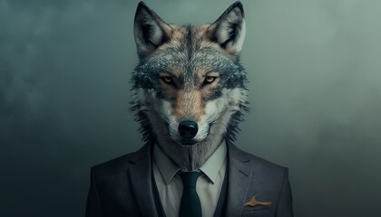 Fototapeta premium Portrait of a Gray Wolf in a Business Suit Ready for Action. GENERATED AI.