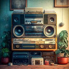 Fototapeta premium Vintage Hi-Fi system. Ai generated illustration.
