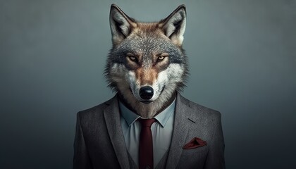 Portrait of a Gray Wolf in a Business Suit Ready for Action. GENERATED AI.