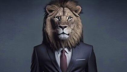 Portrait of a Lion in a Business Suit Ready for Action. GENERATED AI.