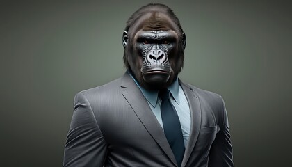 Obraz premium Portrait of a Eastern Lowland Gorilla in a Business Suit, Ready for Action. GENERATED AI.