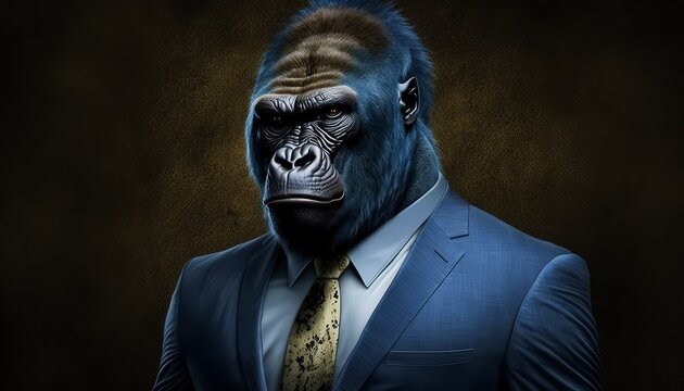Portrait of a Eastern Lowland Gorilla in a Business Suit, Ready for Action. GENERATED AI.