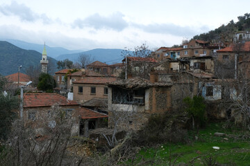 izmir, bayındır, yusuflu, Turkey 02.06.2023 
A view from the historic village with stone-walled houses with wooden windows and doors