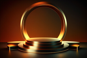 3d stage with circular mezzanine for product presentation or main sample. creative background design. presentation, created with Generative AI technology