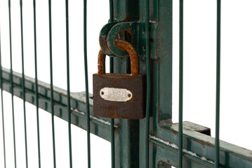 Steel metal bars with a lock in a prison on a white background. Jail. Law