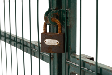 Steel metal bars with a lock in a prison on a white background. Jail. Law