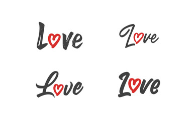 Love text lettering. O letter replaced by heart shape. Valentine's day design.