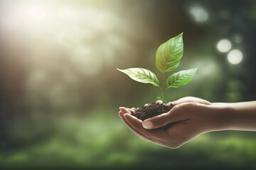 Hand holding young plant as a metaphor for Earth Day