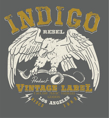 vector eagle vintage denim label illustration print