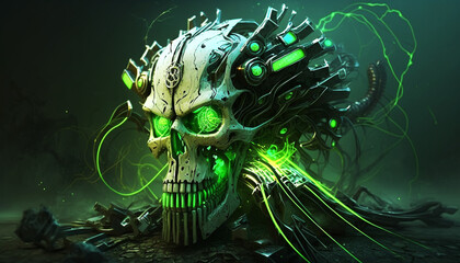 Fototapety  illustration of a skull exposed to radioactive effects on a dangerous green background
