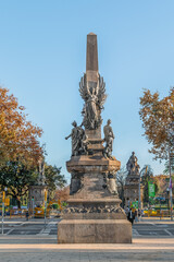 Barcelona, Spain -November 26,2021: Back of the monument to the mayor Francesc de Paula Rius i...