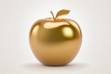 bright golden apple on a white background. precious product in the form of a fruit. ai generated