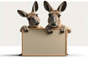 Fototapeta na wymiar 3D cute kangaroos cartoon holding blank whiteboard. Generative AI