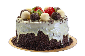 Chocolate cake with brigadeiro and strawberry