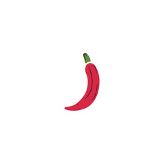 Red chili hot pepper in cartoon flat doodle style with black lines isolated on white background. Hand drawn vector illustration. Spicy ingredient for man food, fast food, menu design, icon.