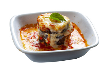 Eggplant lasagna with tomato sauce and mozzarella