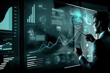 Marketing plan analysis graph on virtual screen concept. Generate Ai