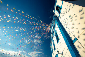 Church of Our Lady of Help, or Nossa Senhora d Ajuda in portuguese, decorated with June festival...