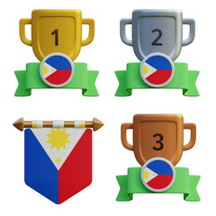 3d render, transparent game asset, pennant with national flag of Philippines winner podium