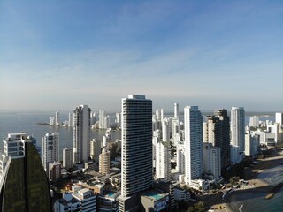 Aerial View over Beach and Buildings of Cartagena, Colombia