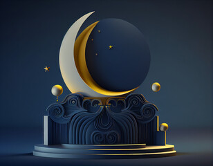 3d Podium Ramadan Background Generative Ai