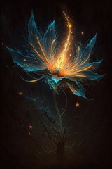 Fantasy, Bioluminescent flower. Generative AI illustration.
