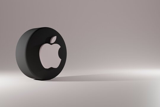 Apple icon isolated. 3D Illustration. Apple 3D Rendering Close up. Apple brand logo. Apple Logo Minimal Simple Design Template. Copy Space 3D.