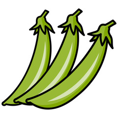 太い線で描かれたカットイラスト / 並んだスナップエンドウ