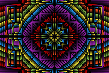 Beautiful caleidoscope symmetrical colourful gradient flowers line art of traditional abstract symbol batik dayak ornament design template elements
