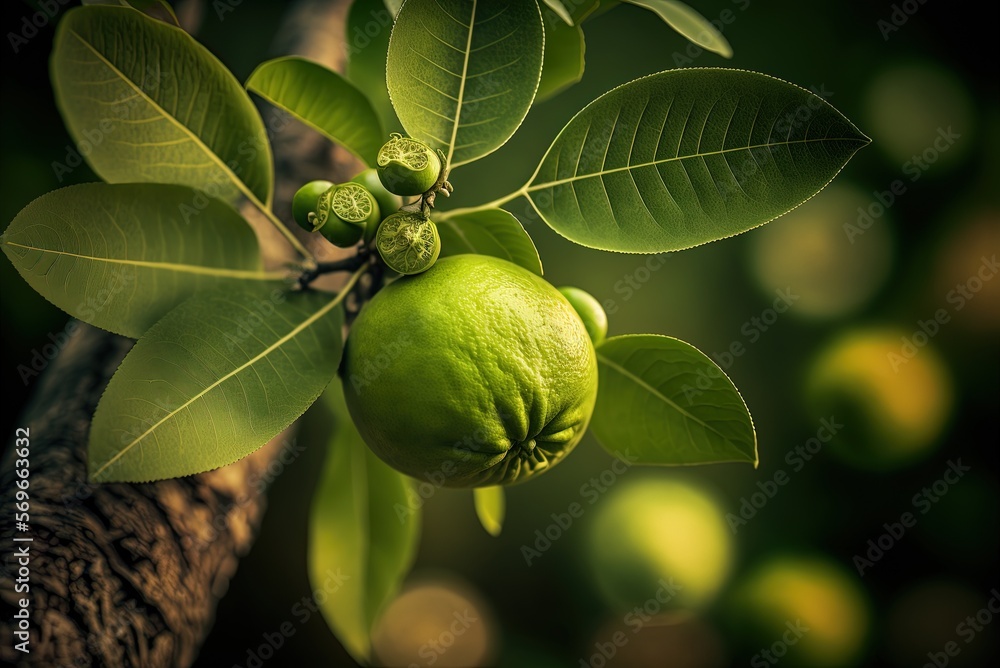 Poster there are limes hanging from the tree. emphasis only on certain subjects generative ai