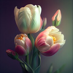 3D pink and white tulips, generative AI art