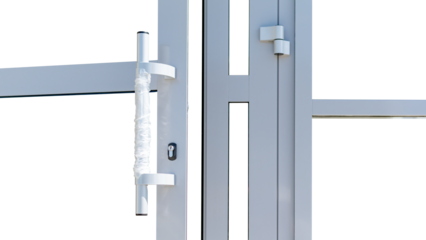 New entrance door made of white plastic