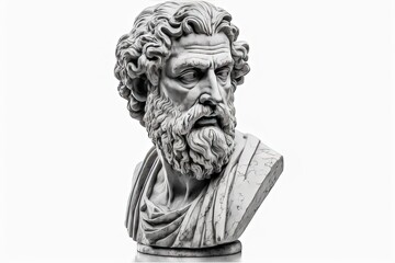 Antique classic greek philosopher head isolated on white background. Generative AI - obrazy, fototapety, plakaty
