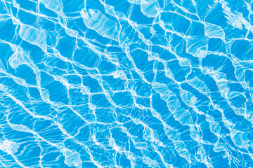 Beautiful blue water texture with waves and light. Water background. Summer Pool