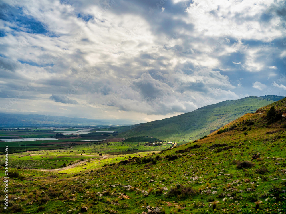 Wall mural green scenery of mount gilboa in springtime, israel