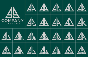 Modern simple line triangle initial letter S SS logo design set