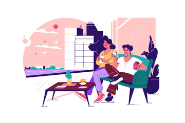Colleagues relax on a couch in office