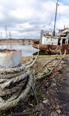 Fototapeta premium old ship without people ran aground in Ukraine during the war with Russia